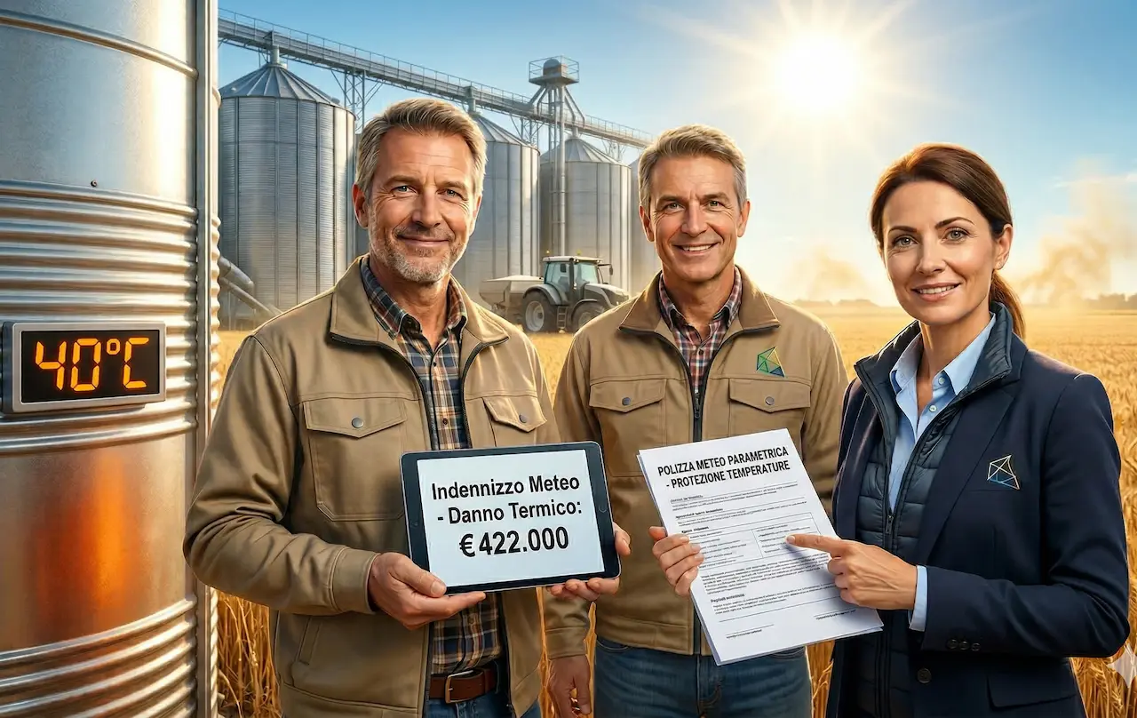 Assicurazione meteo sinistro 422000 euro caldo estremo - Polizza parametrica danno termico cereali silos agricoltura