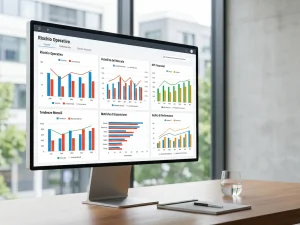 Polizza credito eccesso perdita: dashboard di analisi del rischio finanziario su monitor in ufficio professionale