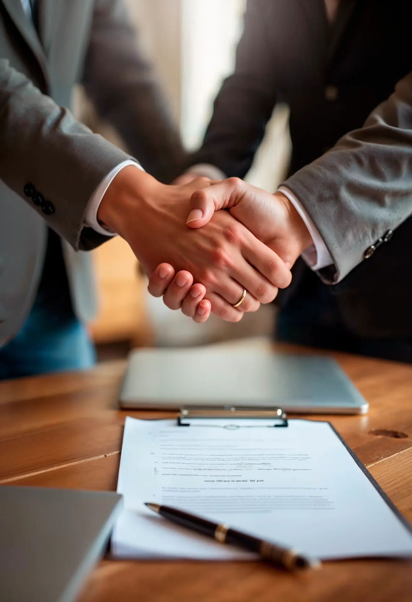 stretta di mano tra imprenditore e cliente - Scegliere un Broker Specializzato in Assicurazione Credito.
