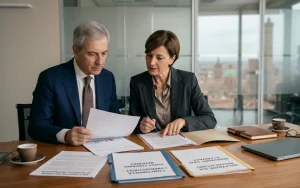 NIS 2 responsabilità penale: consulente legale e responsabile IT esaminano documenti di compliance aziendale
