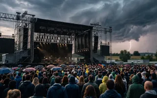 concerti annullati 2026: palco vuoto sotto il temporale