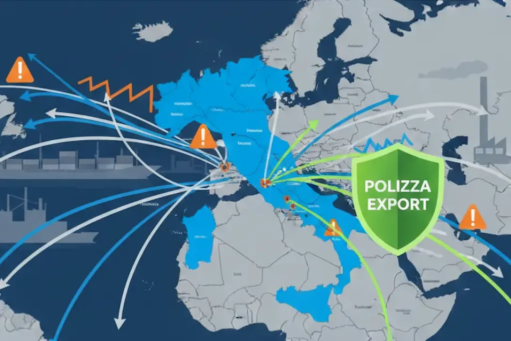 Assicurazione Credito - Rischio Politico e Rischio Paese per aziende esportatrici italiane - mappa commerciale con protezioni assicurative