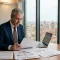 NIS 2 responsabilità penale: manager IT esamina documenti di cybersecurity in sala consiglio