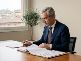 Obblighi amministratori codice della crisi: manager esamina documenti di risk management aziendale alla scrivania