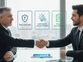 Broker assicurativo: stretta di mano tra intermediario e imprenditore in ufficio moderno