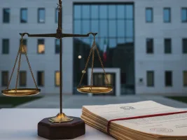 Tutela Legale Enti Pubblici: amministratore comunale esamina documenti legali davanti a un edificio istituzionale