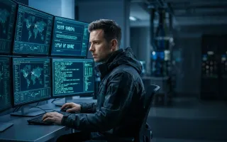 Cyber Risk Engineering Chubb: analista SOC al lavoro su monitor di sicurezza