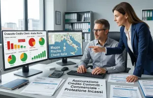 Tutela da insoluti: CFO analizza dashboard crediti commerciali con broker assicurativo