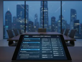 Assicurazione Credito - Guida FAQ completa sulla polizza credito commerciale su tablet in ufficio moderno.
